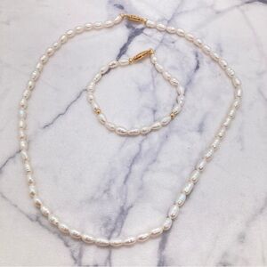 Vintage Pearl Collar Necklace & Bracelet 14k WM Elegant Jewelry Set